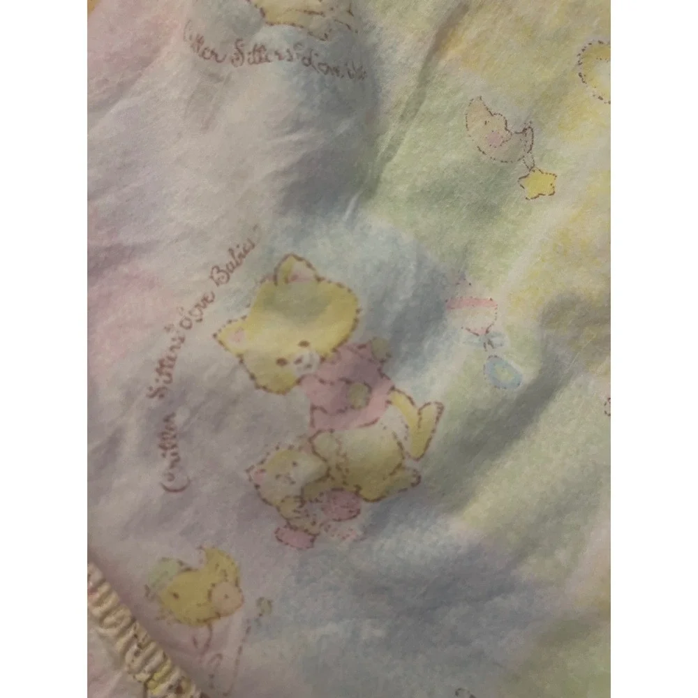 Vintage 1983 Hallmark Critter Sitters Crib Sheet & Receiving  Nursery blanke